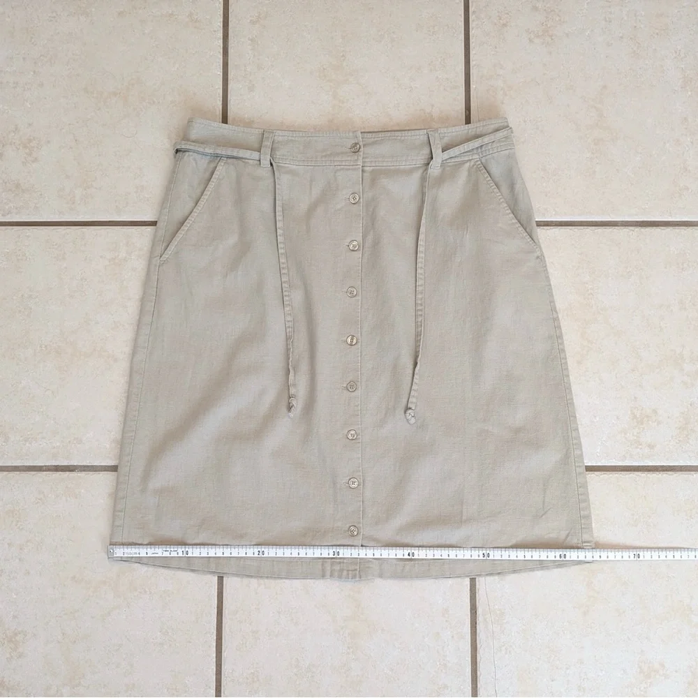 Eddie Bauer Linen & Cotton Size 14 Vintage Button Up A Line Tan Safari Skirt - Picture 10 of 14
